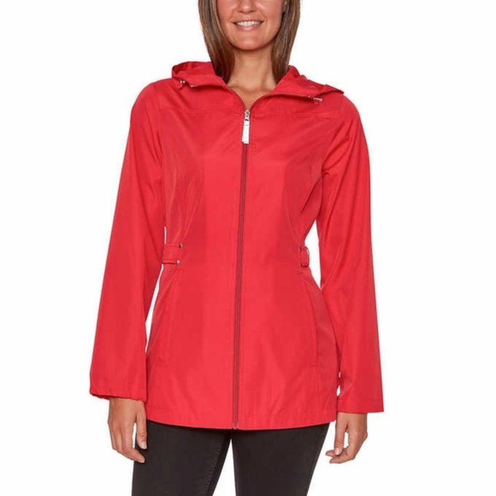 Jones NY Womens Parka Pocket Rain Jacket Coat Red - Picture 4 of 7